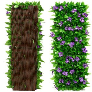 PMMJ Artificial Orchid & Ivy Privacy Fence Screen - Vibrant Purple Flowers & Green Leaves, Expandable Decorative Wall for Outdoor Garden, Wedding, and Home Decor, Outdoor Decor | Vibrant Flower Design | Artificial Fence, Flower Decorations