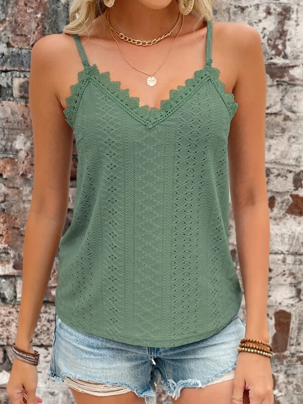 Eyelet Contrast Lace Cami Top, Casual V-neck Spaghetti Strap Top For Summer, Women's Clothing For Coquette/Cute/Y2K Style - Image 51
