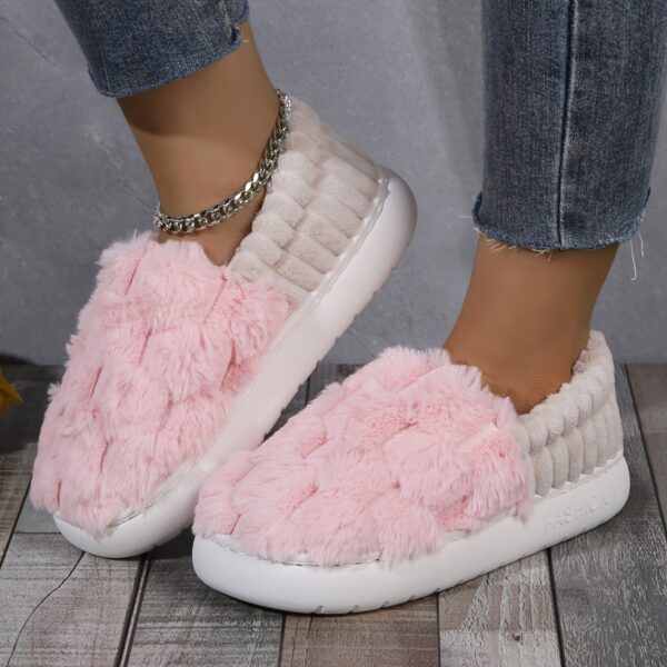 Colorblock Faux Fur Slippers, Casual Slip On Plush Lined Shoes, Comfortable Indoor Home Slippers - Image 13