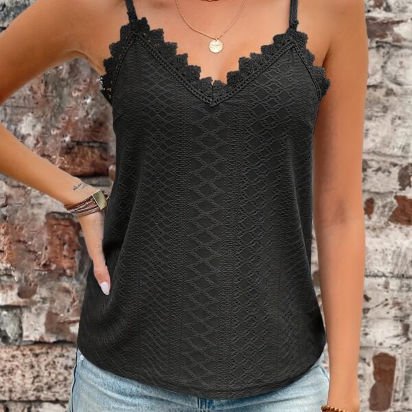 Eyelet Contrast Lace Cami Top, Casual V-neck Spaghetti Strap Top For Summer, Women's Clothing For Coquette/Cute/Y2K Style - Image 13