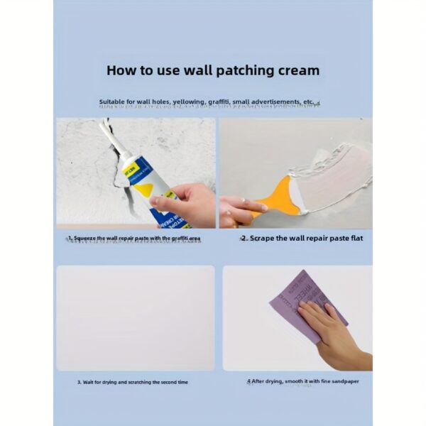 Wall Repair Paste Wall Repair Kit, with Scraper, Quickly and Easily Repairs Home Walls, Plaster Dents and Wood Scratches, Wall Patching Paste Surface Repair Paste White Putty Nail Eye Repair, Suitable for Home Wall Repair - Image 10