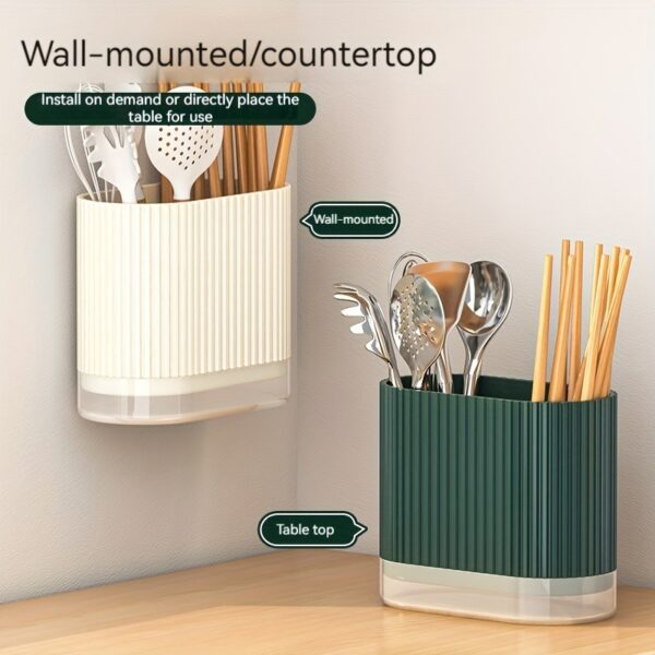 1pc Utensil Holder, Countertop Knife & Fork Storage Drain Box, Multifunctional Plastic Rectangular Drainage Fridge Box, For Spatula, Spoon, Knife, Chopsticks And Fork, Household Storage Supplies - Image 2