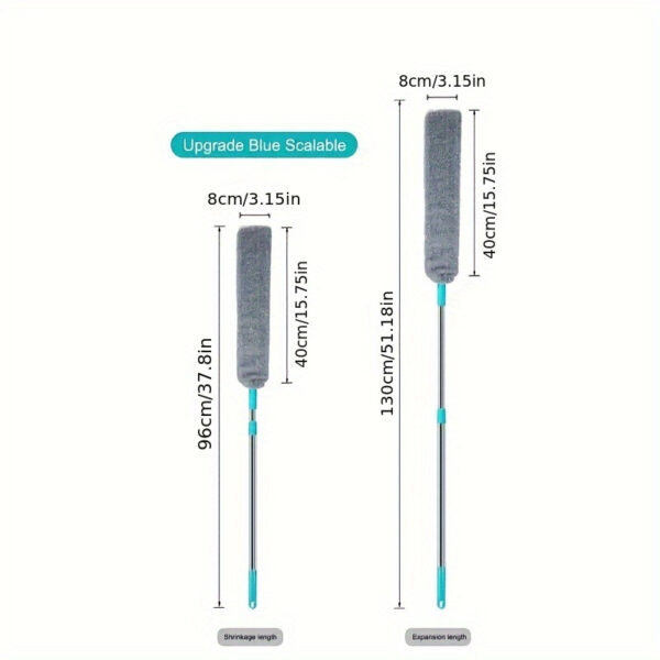 1set, Microfiber Dusting Brush With Extension Rod, Washable Extendable Dust Duster, Retractable Crevice Dust Cleaner, Dry Wet Dual-use Cleaning Brush, Multipurpose Dust Removal Brush, Suitable For Sofa Bed And Furniture Bottom, Cleaning Supplies - Image 2