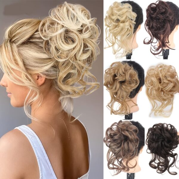 Add Volume and Style with Synthetic Messy Curly Hair Bun Chignon Scrunchy Hair Band! Hair Accessories Halloween Christmas
