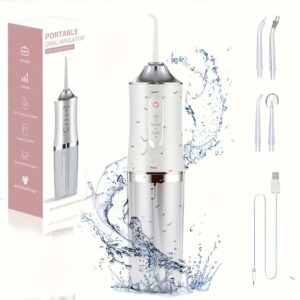 USB Rechargeable Electric Water Flosser for Teeth - Portable Dental Oral Irrigator with 5 Jet Tips, 3 Cleaning Modes, Lithium Polymer Battery, White & Golden Design, Water Flosser Teeth Cleaner