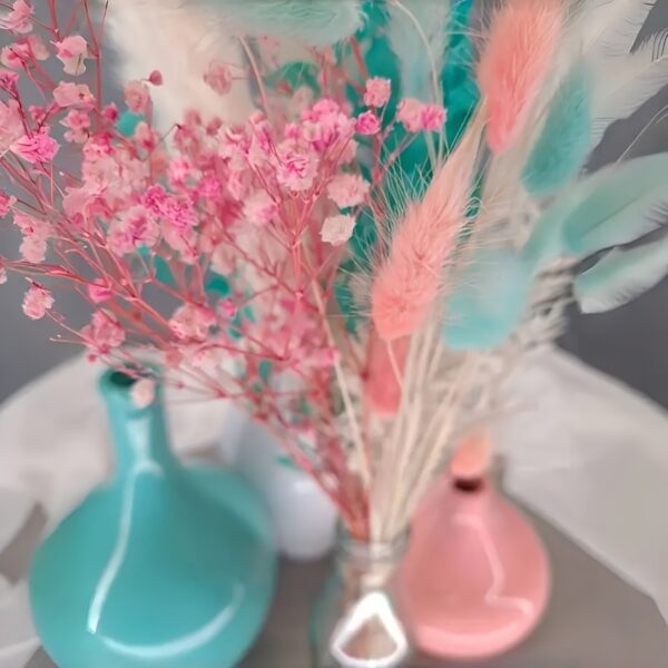 26pcs Set Of Pink Dried Flower Ribbon Vases - Including Teenage Breath, White Pampas Grass, Turquoise Roskus, And Pink/blue Bunny Flowers | Perfect for DIY Jewelry Making - Image 12