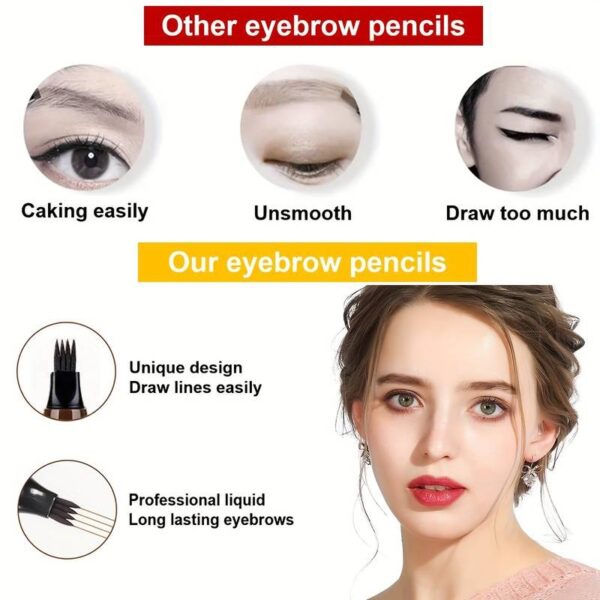 Natural Looking Microblading Eyebrow Pen - 4 Split Head Waterproof Brow Makeup Pencil (5 Colors) - Image 4