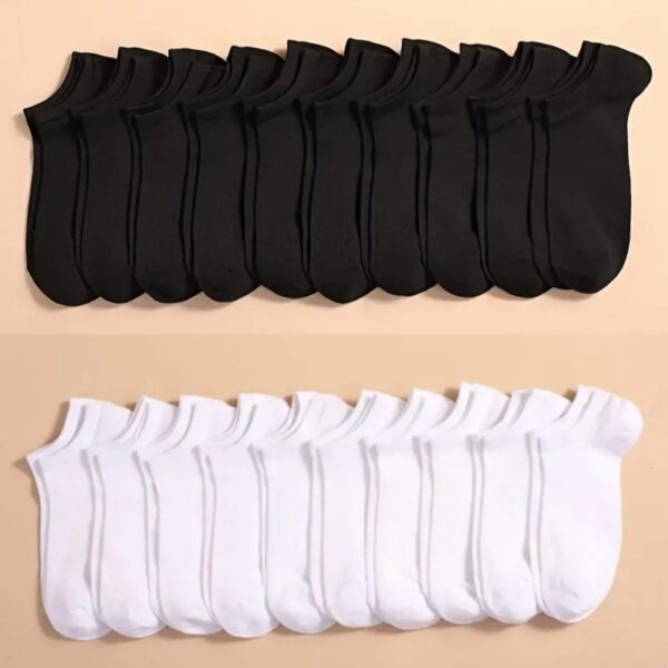 [Breathable Ankle Socks] 10/20 Pairs Breathable Ankle Socks - 100% Polyester Knit Fabric, Solid Color, Hand Wash Only, Sweat Absorbent Summer Thin Boat Socks, Cute Socks, Black, White & Grey - Image 7