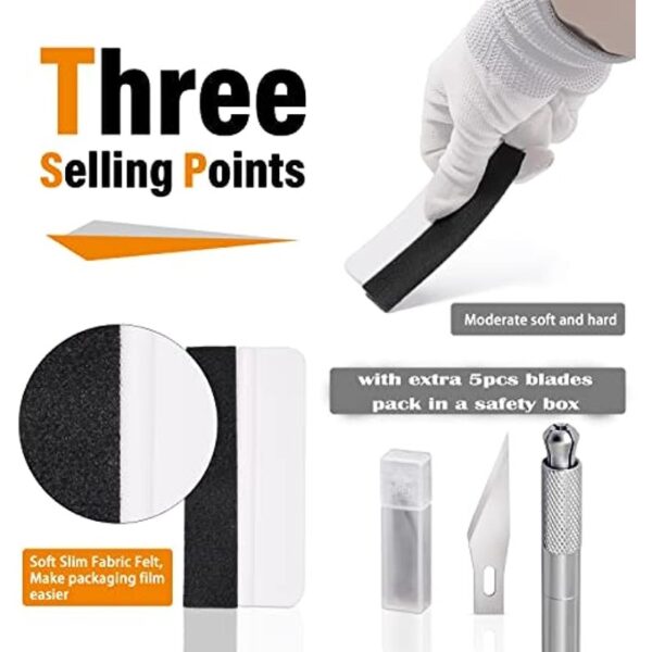 Vinyl Wrap Kit, Window Tint Application Tools, Wallpaper Smoothing Tool Kit for Adhesive Paper Application Window Film with Felt Squeegee, 30 Degree Precision Knife with Extra 5pcs Blades - Image 2