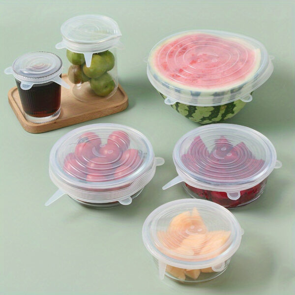 6pcs Reusable Silicone Elastic Lids, Durable Food Storage Bowl Covers, Dishwasher & Refrigerator Safe, Kitchen Supplies - Image 2