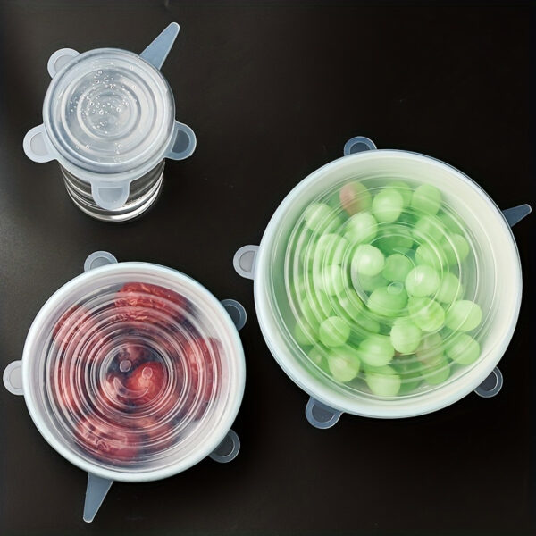 6pcs Reusable Silicone Elastic Lids, Durable Food Storage Bowl Covers, Dishwasher & Refrigerator Safe, Kitchen Supplies - Image 4