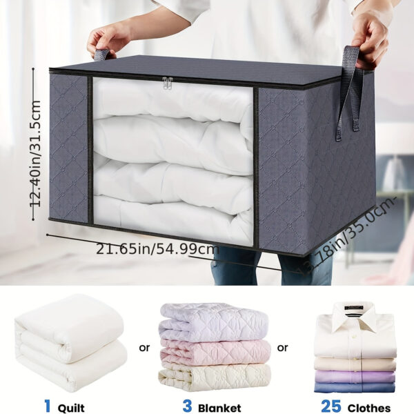 Large Capacity 3-Pack Foldable Grey Woven Fabric Storage Bins - Ideal for Home, Bedroom, Dorm, Spa Wardrobes - No Electricity Needed - Image 5