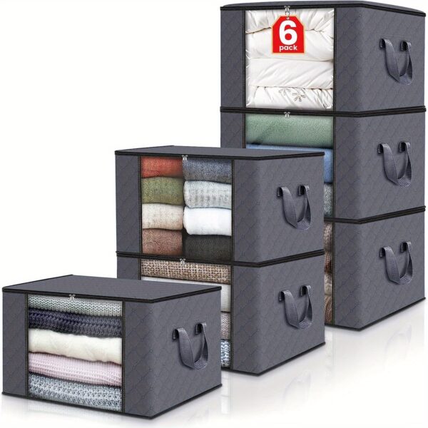Large Capacity 3-Pack Foldable Grey Woven Fabric Storage Bins - Ideal for Home, Bedroom, Dorm, Spa Wardrobes - No Electricity Needed - Image 7