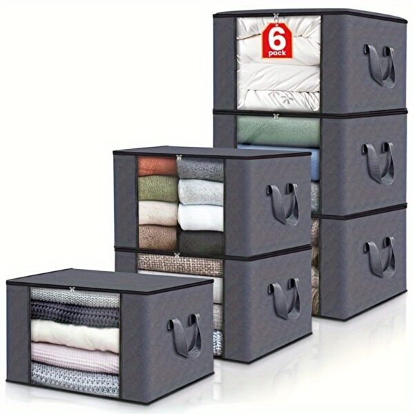 Large Capacity 3-Pack Foldable Grey Woven Fabric Storage Bins - Ideal for Home, Bedroom, Dorm, Spa Wardrobes - No Electricity Needed - Image 2