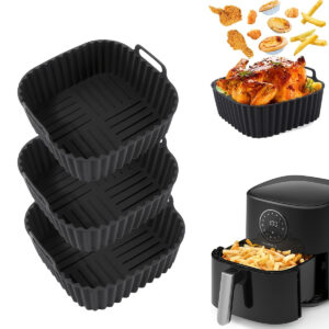 Non-Stick Silicone Air Fryer Liner - 20.32cm Square, Reusable & Easy to Clean - Perfect for 4-7 Qt Air Fryers, Air Fryer & Microwave Safe - Ideal for Healthy Cooking