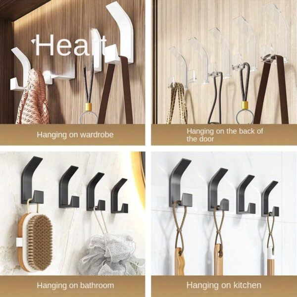 5pcs No-Drill Sticky Hooks Set - Versatile Wall Hooks for Bedroom, Kitchen, Bathroom - Ideal for Clothes & Hats Storage - Image 9