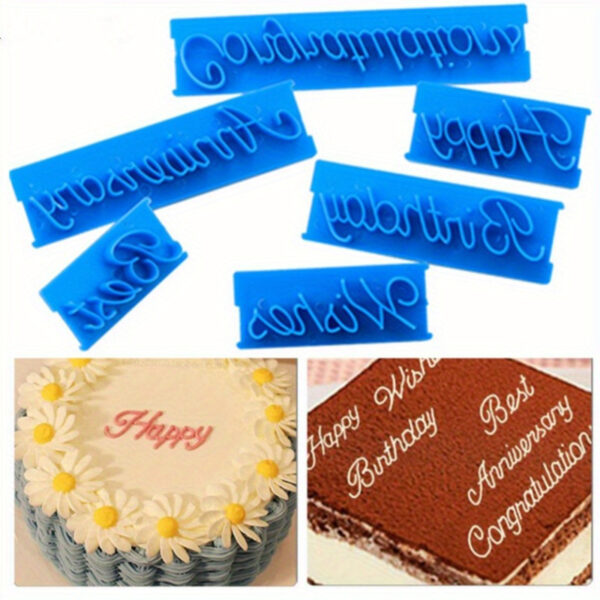 6PCS Deluxe Cake Decorating Kit - Handwritten Phrase Letter Style Fondant Molds, Chocolate Molds, DIY Supplies, Kitchen Gadgets, Baking Tools - Food Safe, Durable, Easy-to-Use, Versatile, and Perfect for Cake Decorating Beginners and Professionals Alike - Image 3