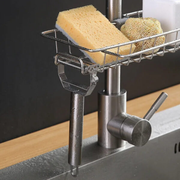 Stainless Steel Kitchen Sink Organizer Rack - Space-Saving Faucet Holder for Sponges, Soap, Towels, and Utensils with Easy Installation and Durable Construction - Image 3