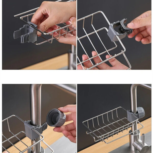 Stainless Steel Kitchen Sink Organizer Rack - Space-Saving Faucet Holder for Sponges, Soap, Towels, and Utensils with Easy Installation and Durable Construction - Image 5