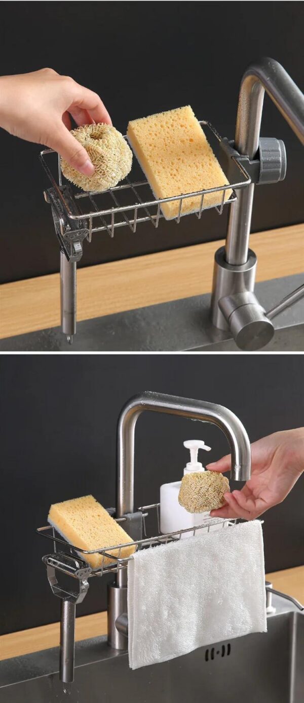 Stainless Steel Kitchen Sink Organizer Rack - Space-Saving Faucet Holder for Sponges, Soap, Towels, and Utensils with Easy Installation and Durable Construction - Image 13