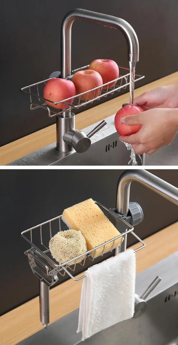 Stainless Steel Kitchen Sink Organizer Rack - Space-Saving Faucet Holder for Sponges, Soap, Towels, and Utensils with Easy Installation and Durable Construction - Image 14