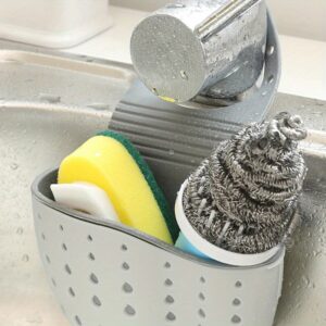 1pc Adjustable Snap Sink Sponge Holder - Durable Plastic, Space-Saving Kitchen Organizer with Drainage Basket for Dish Soap, Sponges & Utensils, White with Black & Green Accents, Dish Soap Holder|Modern Kitchen Accessory|Adjustable Snap Holder, Dish Soap