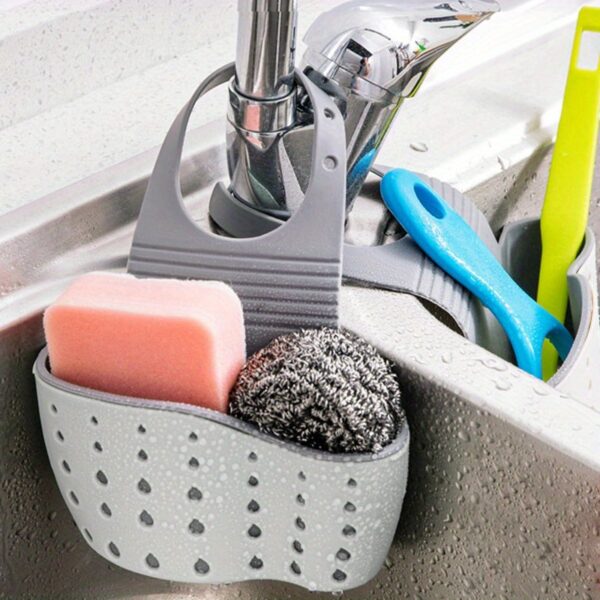 1pc Adjustable Snap Sink Sponge Holder - Durable Plastic, Space-Saving Kitchen Organizer with Drainage Basket for Dish Soap, Sponges & Utensils, White with Black & Green Accents, Dish Soap Holder|Modern Kitchen Accessory|Adjustable Snap Holder, Dish Soap - Image 9