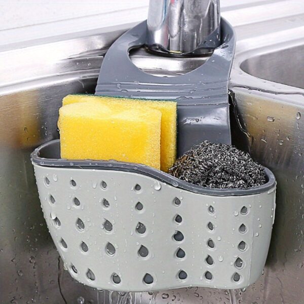 1pc Adjustable Snap Sink Sponge Holder - Durable Plastic, Space-Saving Kitchen Organizer with Drainage Basket for Dish Soap, Sponges & Utensils, White with Black & Green Accents, Dish Soap Holder|Modern Kitchen Accessory|Adjustable Snap Holder, Dish Soap - Image 5