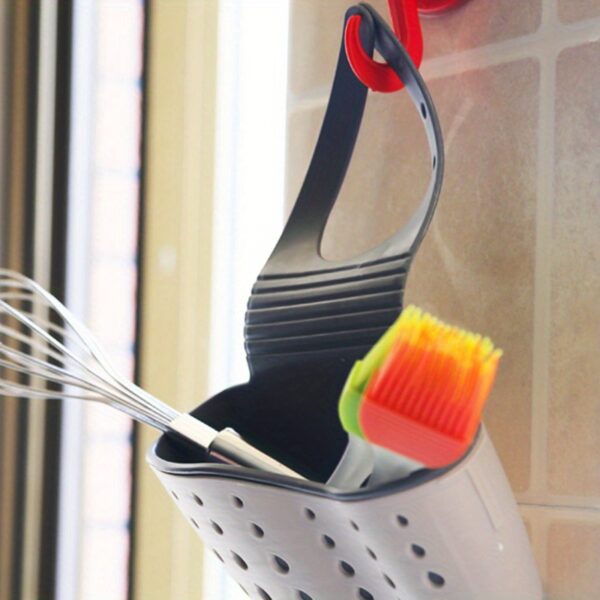 1pc Adjustable Snap Sink Sponge Holder - Durable Plastic, Space-Saving Kitchen Organizer with Drainage Basket for Dish Soap, Sponges & Utensils, White with Black & Green Accents, Dish Soap Holder|Modern Kitchen Accessory|Adjustable Snap Holder, Dish Soap - Image 8