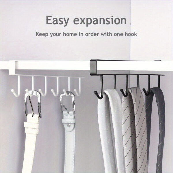 6-Hook Iron Mug Rack Under Cabinet - Space-Saving Coffee Cup Holder with Multifunctional Kitchen Utensil Storage Organizer Hanger, Sturdy Sundries Shelf Hooks for Maximizing Cabinet Storage and Reducing Clutter - Image 8