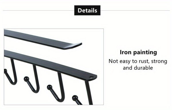 6-Hook Iron Mug Rack Under Cabinet - Space-Saving Coffee Cup Holder with Multifunctional Kitchen Utensil Storage Organizer Hanger, Sturdy Sundries Shelf Hooks for Maximizing Cabinet Storage and Reducing Clutter - Image 15