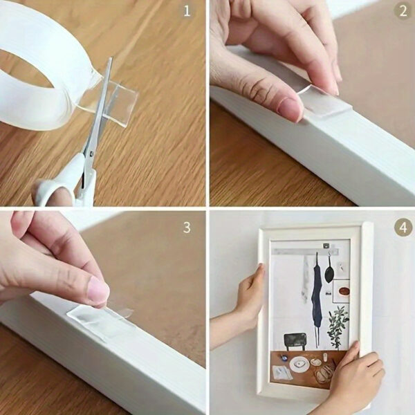 [Double-Sided Tape for Multi-Purpose Use] Reusable & Washable Nano Double-Sided Tape - Transparent, Multi-Purpose Adhesive for Home, Kitchen, Bathroom, Office & Car Use - Image 2