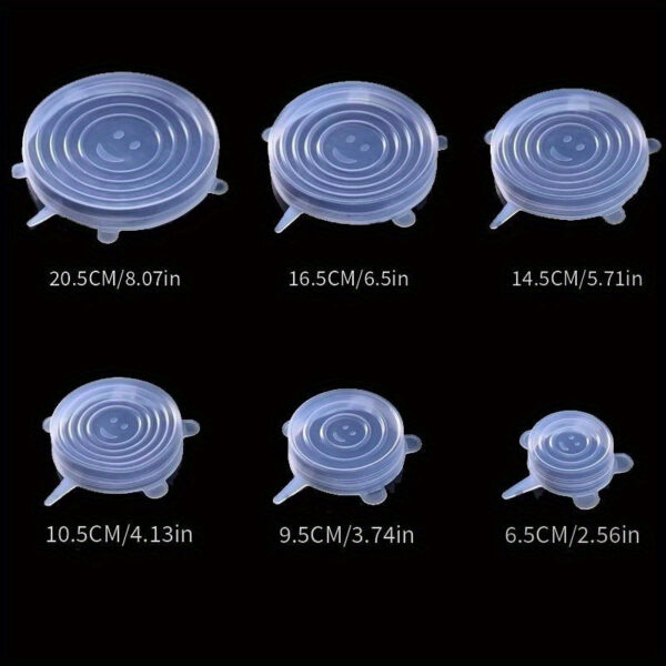 6pcs Multi-Size Silicone Stretch Lids - Reusable, Versatile Food Covers for Containers, Dishwasher & Freezer Safe - Ideal for Fruits, Vegetables, Salads | Vibrant Blue & Clear Lids
