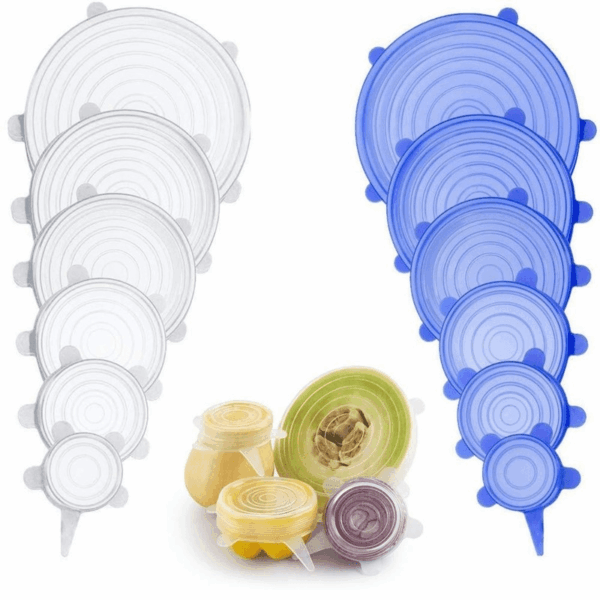 6pcs Multi-Size Silicone Stretch Lids - Reusable, Versatile Food Covers for Containers, Dishwasher & Freezer Safe - Ideal for Fruits, Vegetables, Salads | Vibrant Blue & Clear Lids - Image 3
