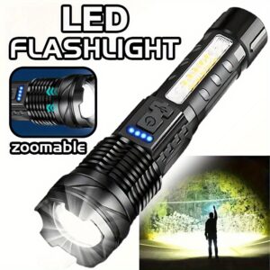 USB Rechargeable LED Flashlight: Portable Zoomable Handheld Torch for Camping, Fishing, Running, Hiking - ABS Material, Bright Outdoor Lamp