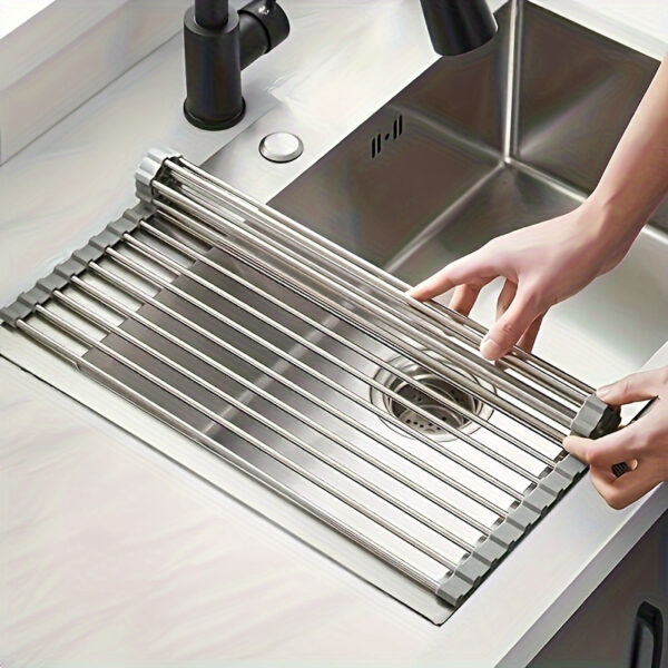1pc Deluxe Roll-Up Stainless Steel Dish Drying Rack - Space-Saving, Multifunctional, Over-The-Sink Design, Portable, Rollable, Anti-Rust, Easy to Clean, Kitchen Sink Organizer, Tool, and Mat - Perfect for Small Kitchens, Dish Drying Rack|Modern Kitchen Ac - Image 13
