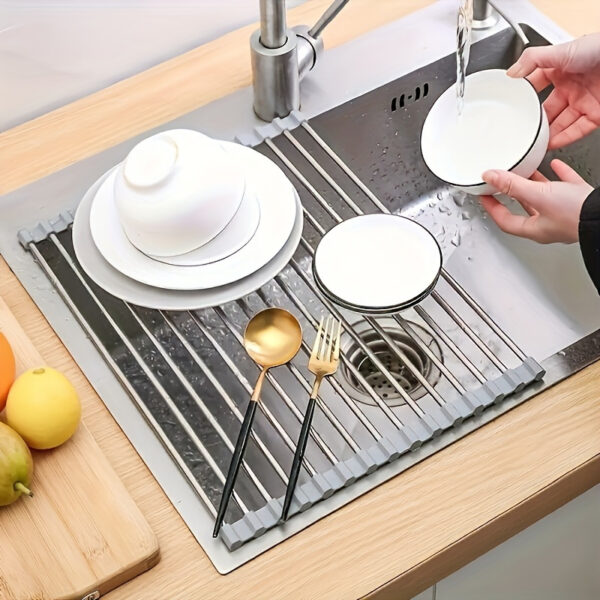 1pc Deluxe Roll-Up Stainless Steel Dish Drying Rack - Space-Saving, Multifunctional, Over-The-Sink Design, Portable, Rollable, Anti-Rust, Easy to Clean, Kitchen Sink Organizer, Tool, and Mat - Perfect for Small Kitchens, Dish Drying Rack|Modern Kitchen Ac - Image 15