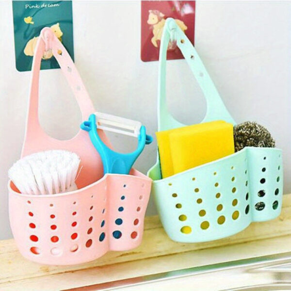1pc-Solid Color Simple Silicone Sink Openwork Cutlery Rag Brush PVC Drain Storage Basket, Button Removable - Image 4