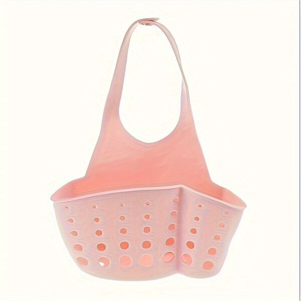1pc-Solid Color Simple Silicone Sink Openwork Cutlery Rag Brush PVC Drain Storage Basket, Button Removable - Image 2