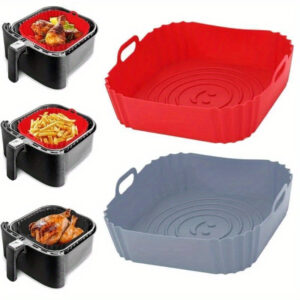 1pc Reusable Silicone Air Fryer Liner - Non-Stick, Easy-Clean Baking Pan in Black, Red, or Gray with Raised Edges for Pizza, Fried Chicken & More - Food-Safe Material, Air Fryer Accessories