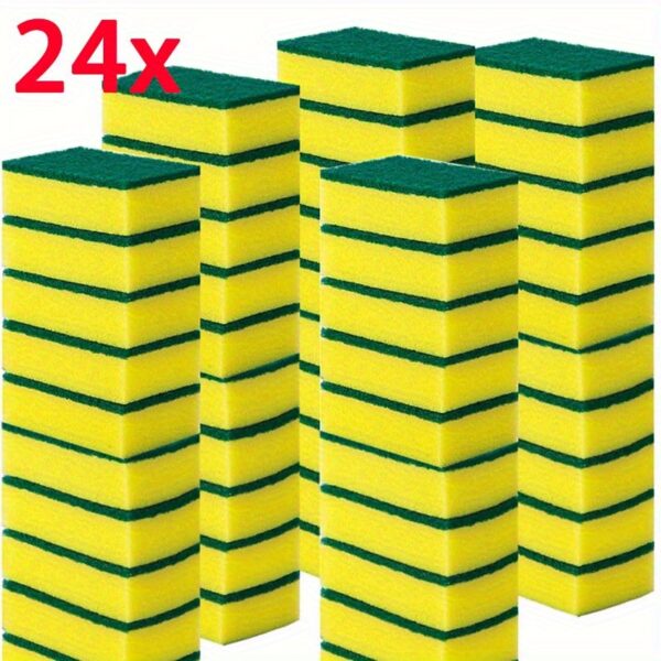 24-Pack Heavy-Duty Commercial Kitchen Sponges - High-Absorbency Dual-Layer Sand Fiber Scrub Pads with Reinforced Grip for Oil & Rust Removal - Multi-Use on Tableware, Cookware, Dishes, Cookware Cleaner | Reinforced Grip Design | Durable Scrub Pads