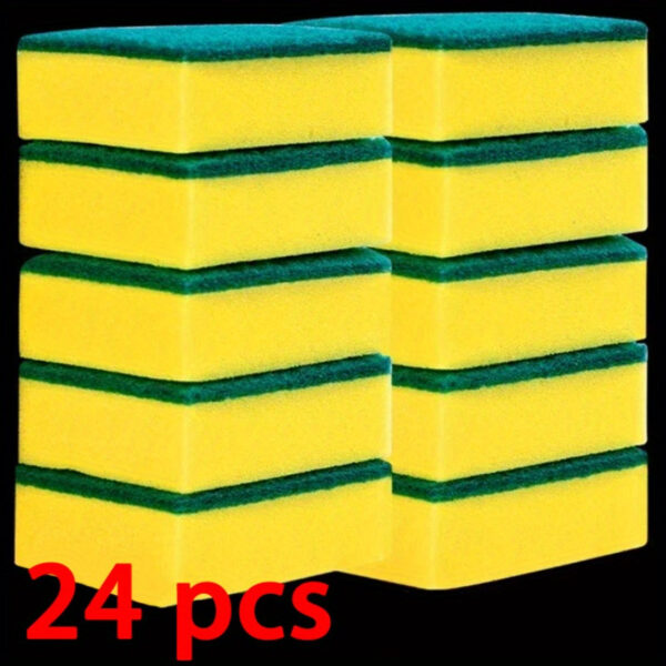 24-Pack Heavy-Duty Commercial Kitchen Sponges - High-Absorbency Dual-Layer Sand Fiber Scrub Pads with Reinforced Grip for Oil & Rust Removal - Multi-Use on Tableware, Cookware, Dishes, Cookware Cleaner | Reinforced Grip Design | Durable Scrub Pads - Image 6