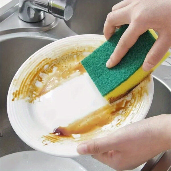 24-Pack Heavy-Duty Commercial Kitchen Sponges - High-Absorbency Dual-Layer Sand Fiber Scrub Pads with Reinforced Grip for Oil & Rust Removal - Multi-Use on Tableware, Cookware, Dishes, Cookware Cleaner | Reinforced Grip Design | Durable Scrub Pads - Image 7