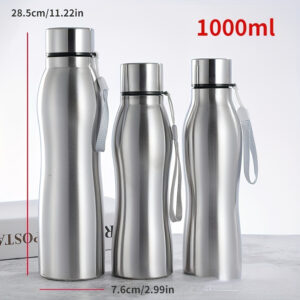 1pc Large Capacity Stainless Steel Water Bottle, 25.36/33.81oz, Oval Shaped, Portable with Steel Cap, Anti-Shatter, PVC-Free, Hand Wash Only, for Home, Kitchen, Travel & Outdoor Use