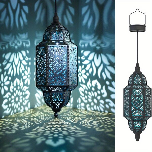 1pc Moroccan Style Solar Lantern, Polished Metal Hanging Moon Lamp, Light Sensor Controlled, Outdoor Garden Decor, Solar-Powered with 800mAh Nickel Battery, for Patio, Pathway, Yard, Porch Decor - Image 8