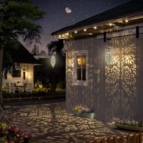 1pc Moroccan Style Solar Lantern, Polished Metal Hanging Moon Lamp, Light Sensor Controlled, Outdoor Garden Decor, Solar-Powered with 800mAh Nickel Battery, for Patio, Pathway, Yard, Porch Decor - Image 11