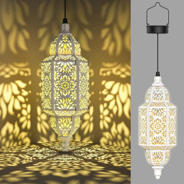 1pc Moroccan Style Solar Lantern, Polished Metal Hanging Moon Lamp, Light Sensor Controlled, Outdoor Garden Decor, Solar-Powered with 800mAh Nickel Battery, for Patio, Pathway, Yard, Porch Decor - Image 10
