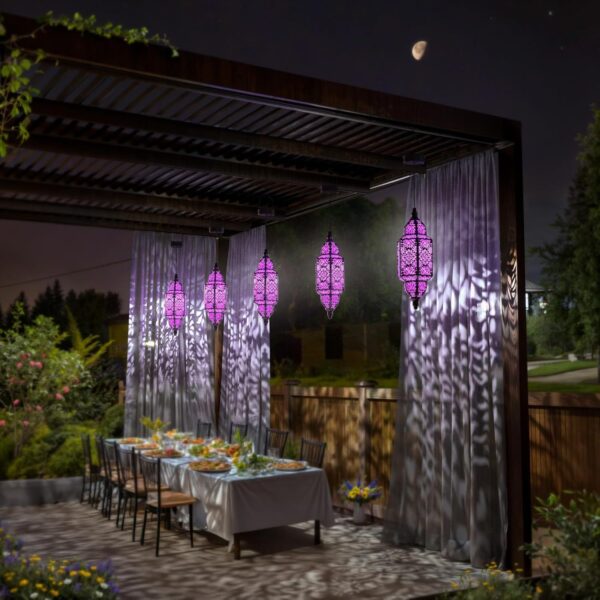 1pc Moroccan Style Solar Lantern, Polished Metal Hanging Moon Lamp, Light Sensor Controlled, Outdoor Garden Decor, Solar-Powered with 800mAh Nickel Battery, for Patio, Pathway, Yard, Porch Decor - Image 13