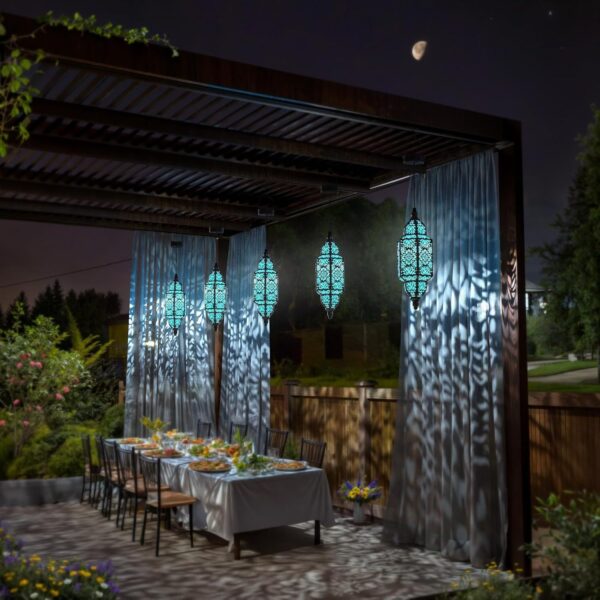 1pc Moroccan Style Solar Lantern, Polished Metal Hanging Moon Lamp, Light Sensor Controlled, Outdoor Garden Decor, Solar-Powered with 800mAh Nickel Battery, for Patio, Pathway, Yard, Porch Decor - Image 9