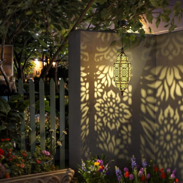 1pc Moroccan Style Solar Lantern, Polished Metal Hanging Moon Lamp, Light Sensor Controlled, Outdoor Garden Decor, Solar-Powered with 800mAh Nickel Battery, for Patio, Pathway, Yard, Porch Decor - Image 2